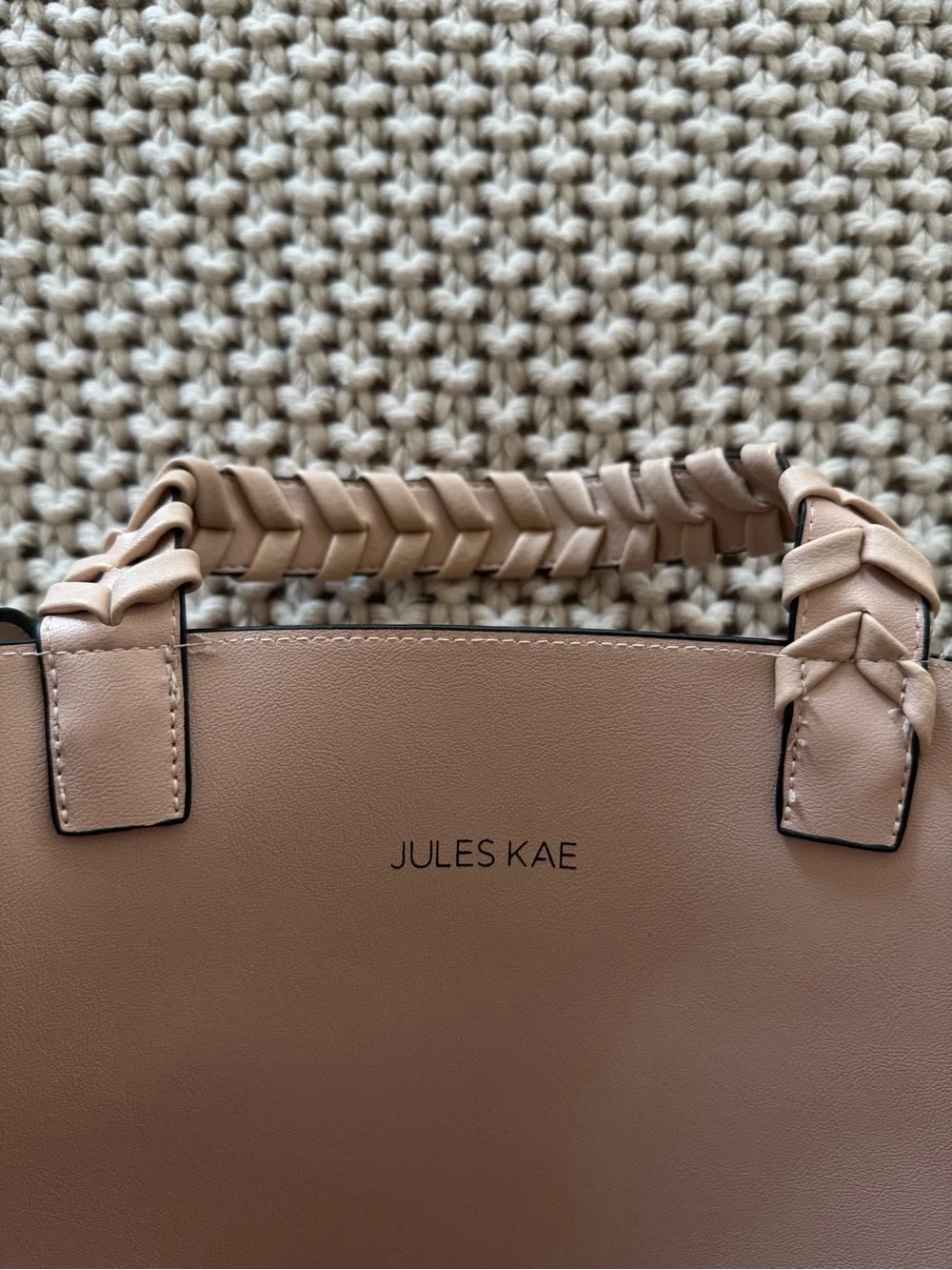 NWT Women's Beige Leather Tote with Braided Handles